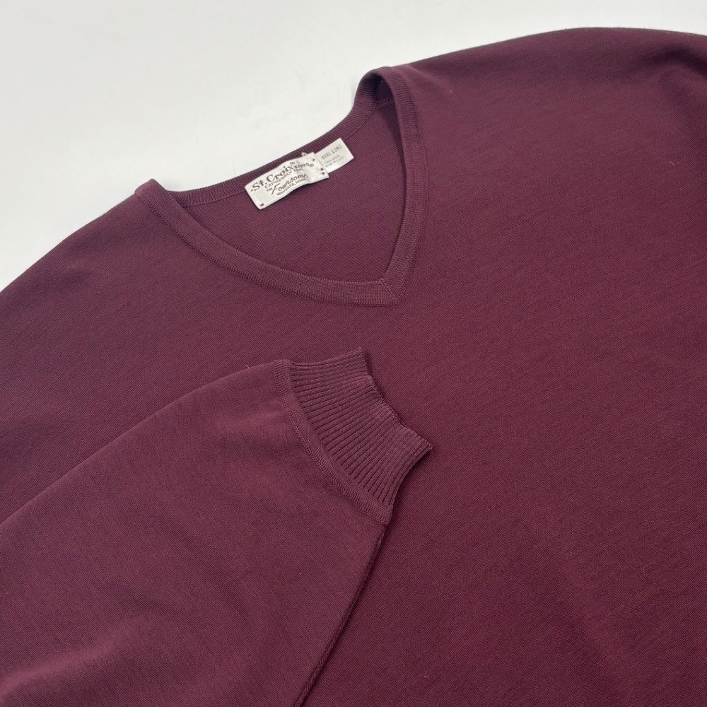 St. Croix Knits Men's XXXL Long Maroon Burgundy‎ Wool V-Neck Pullover Sweater